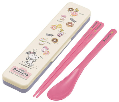 Skater 18cm Snoopy Donut Shop Chopsticks & Spoon Set Silver Ion Antibacterial - Made in Japan- Japan Figure Store - #1 Bring To You The Best Japanese Goods