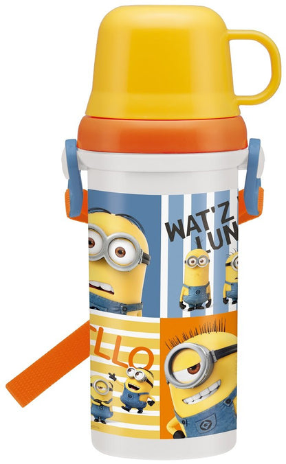 Skater 480ml Minions Water Bottle With Drinking Cup - Skater Lightweight Plastic- Japan Figure Store - #1 Bring To You The Best Japanese Goods