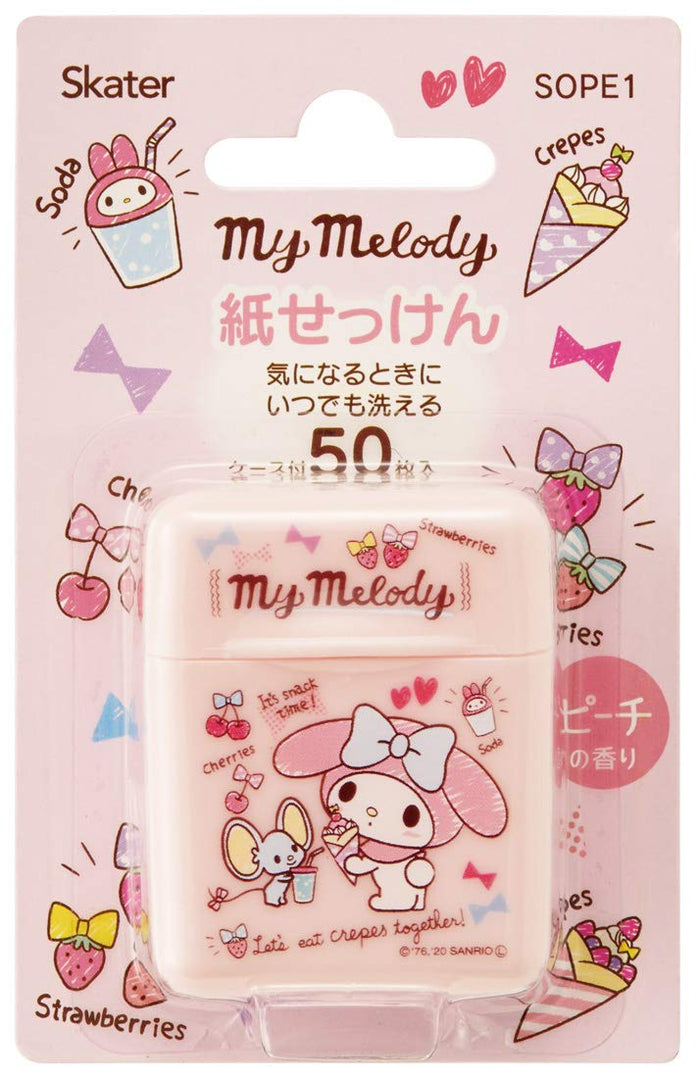 Skater Peach Scented Portable Hand Soap Paper with 50 Sheets - My Melody Sanrio Case- Japan Figure Store - #1 Bring To You The Best Japanese Goods