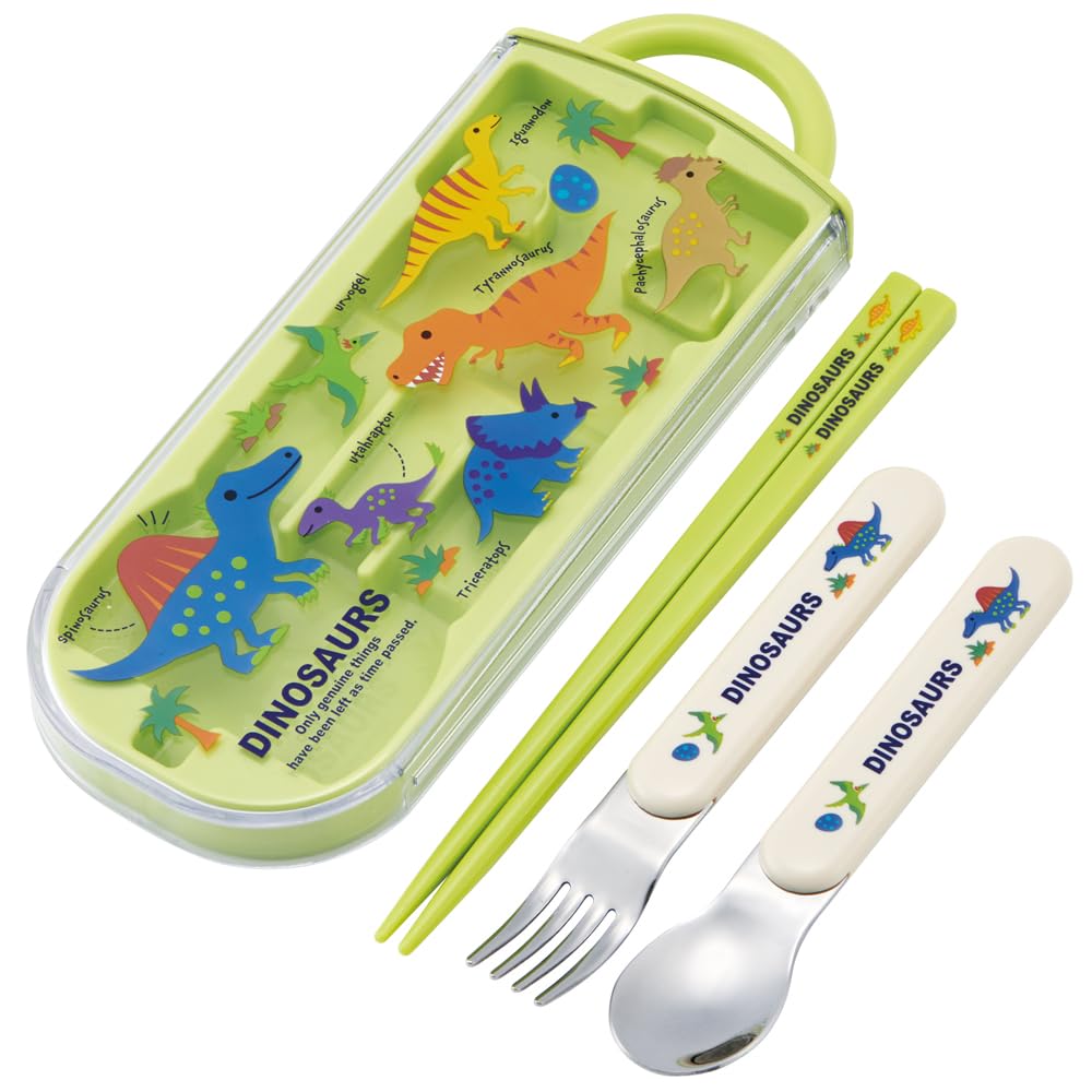 Skater Kids Dinosaur Lunch Box Trio with Spoon Fork Chopsticks Easy Open - Made in Japan- Japan Figure Store - #1 Bring To You The Best Japanese Goods