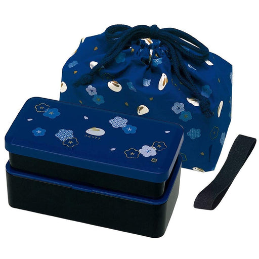 Skater 2-Tiered 640ml Lunch Box with Bag Navy Fukuusagi Design - Kls5- Japan Figure Store - #1 Bring To You The Best Japanese Goods