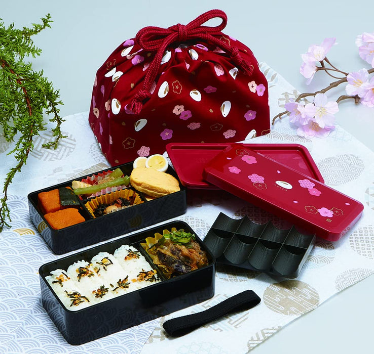 Skater Vermilion Shokado 2-Tiered Lunch Box 640Ml with Fukuusagi Bag - Kls5- Japan Figure Store - #1 Bring To You The Best Japanese Goods