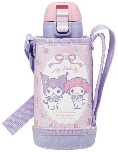 Skater My Melody & Kuromi Stainless Steel Kids Water Bottle 600Ml Wide Mouth Flower Design- Japan Figure Store - #1 Bring To You The Best Japanese Goods