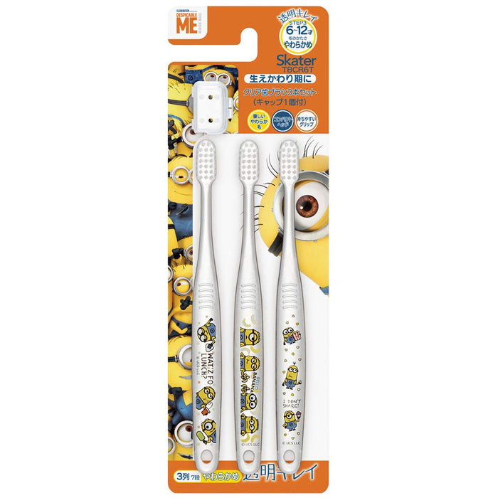 Skater Soft Clear Toothbrush Set for Kids 6-12 Years Minion Theme 3 Pieces- Japan Figure Store - #1 Bring To You The Best Japanese Goods