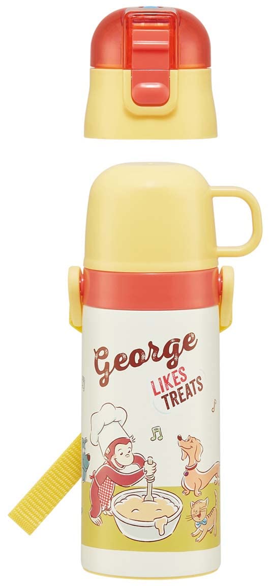 Skater Curious George Kids 350ml 2-Way Stainless Steel Water Bottle with Cup SKDC3-A- Japan Figure Store - #1 Bring To You The Best Japanese Goods