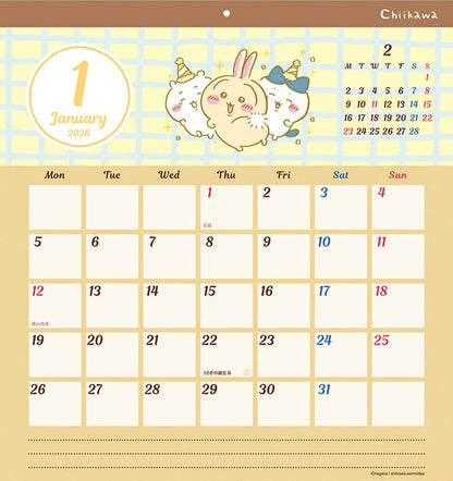 Sun-Star Stationery Chiikawa 2026 Wall Calendar 45x42cm CL-072