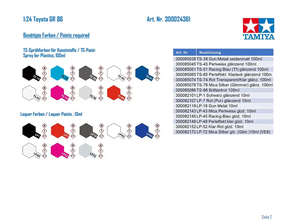 TAMIYA Sports Car 1/24 Toyota Gr 86 Plastic Model- Japan Figure Store - #1 Bring To You The Best Japanese Goods