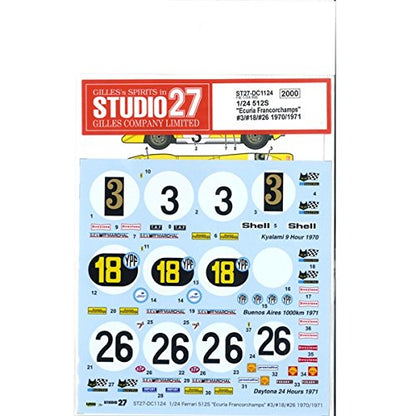 Studio27 St27 Dc1124 Ferrari 512S Ecuria Francorchamps Decal For Fujimi 1/24 Car Decal- Japan Figure Store - #1 Bring To You The Best Japanese Goods