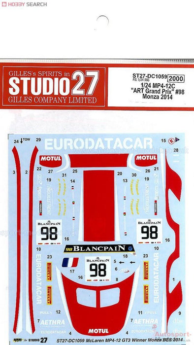 Studio27 St27 Dc1059 Mc Laren Mp4 12C Art Grand Prix 98 Decal For Fujimi 1/24 Car Model Decal- Japan Figure Store - #1 Bring To You The Best Japanese Goods