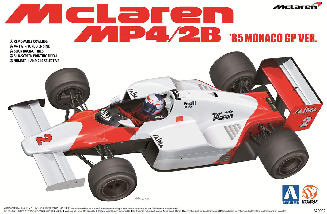 AOSHIMA 81914 Mclaren Mp4/2B '85 Monaco Gp Version 1/20 Scale Kit- Japan Figure Store - #1 Bring To You The Best Japanese Goods