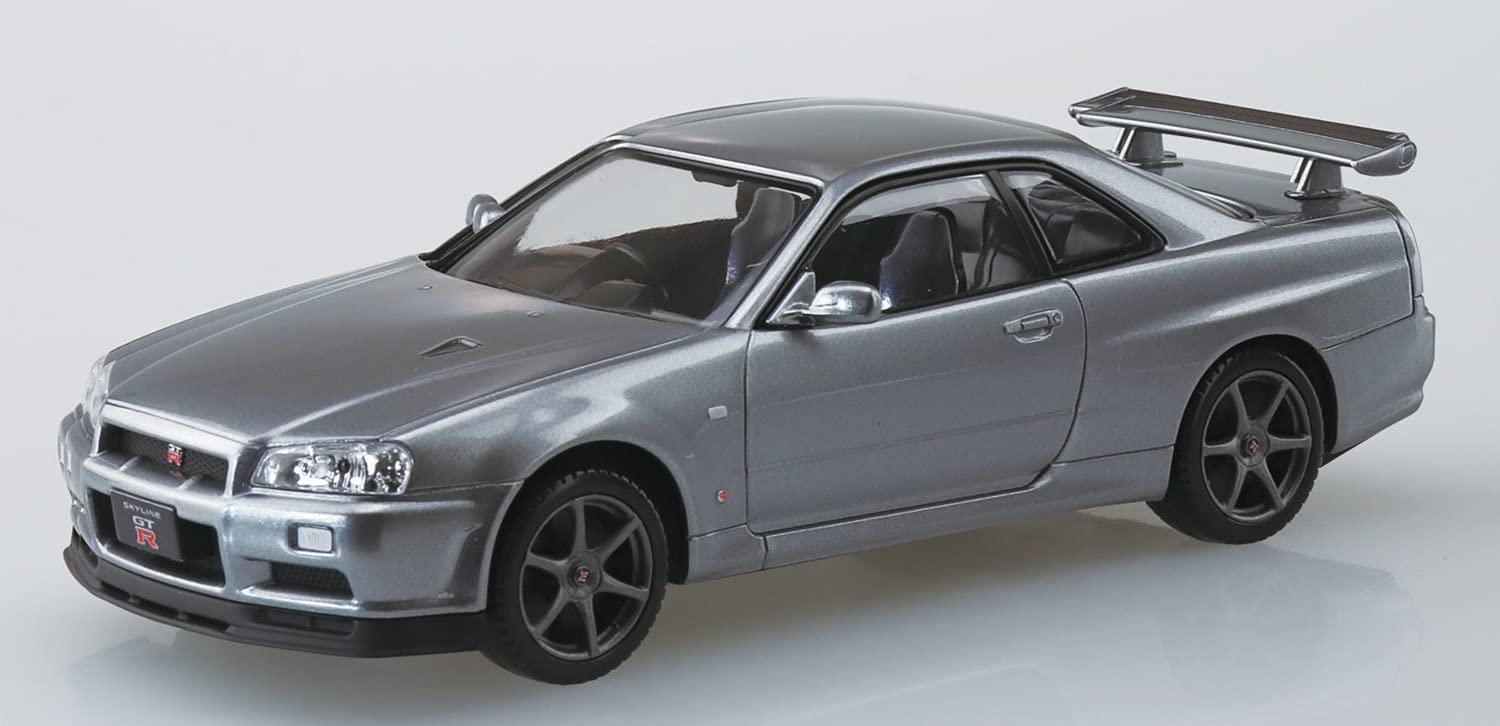 AOSHIMA The Snap Kit No.11-E 1/32 Nissan R34 Skyline Gt-R Nur Sparkling Silver Plastic Model- Japan Figure Store - #1 Bring To You The Best Japanese Goods