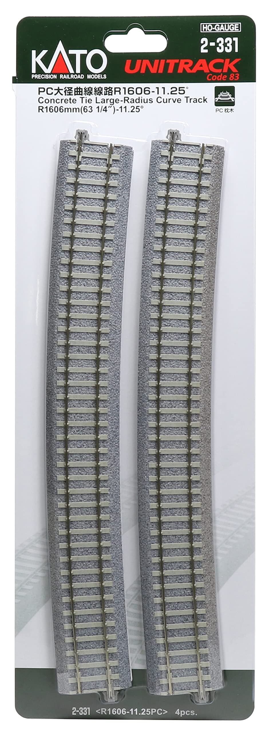 KATO 2-331 Concrete Tie Large Radius Curve Track R1606Mm 63 1/4" 11.25 4 Pcs. Ho Scale- Japan Figure Store - #1 Bring To You The Best Japanese Goods