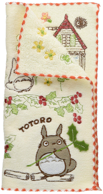 MARUSHIN Studio Ghibli My Neighbor Totoro Full Embroidery Mini Towel 'Flowers'- Japan Figure Store - #1 Bring To You The Best Japanese Goods