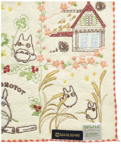 MARUSHIN Studio Ghibli My Neighbor Totoro Full Embroidery Mini Towel 'Flowers'- Japan Figure Store - #1 Bring To You The Best Japanese Goods
