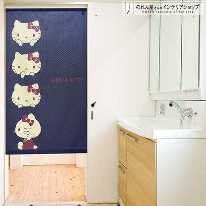 Noren Koubou Hello Kitty Tapestry 85X150Cm Retro Navy Blue 92184 Japan- Japan Figure Store - #1 Bring To You The Best Japanese Goods