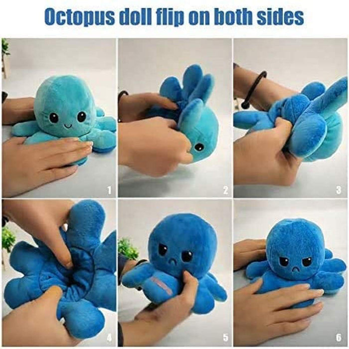 Seinal Reversible Octopus Angry Face And Laughing Face (Sky Blue Pink) Japanese Stuffed Animal- Japan Figure Store - #1 Bring To You The Best Japanese Goods