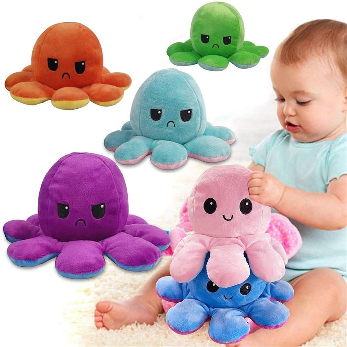 Seinal Reversible Octopus Angry Face And Laughing Face (Sky Blue Pink) Japanese Stuffed Animal- Japan Figure Store - #1 Bring To You The Best Japanese Goods