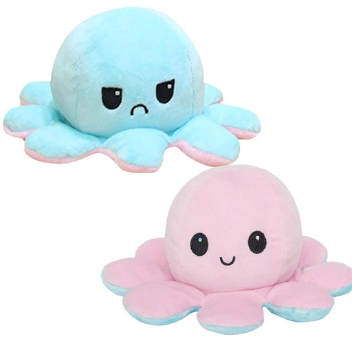 Seinal Reversible Octopus Angry Face And Laughing Face (Sky Blue Pink) Japanese Stuffed Animal- Japan Figure Store - #1 Bring To You The Best Japanese Goods
