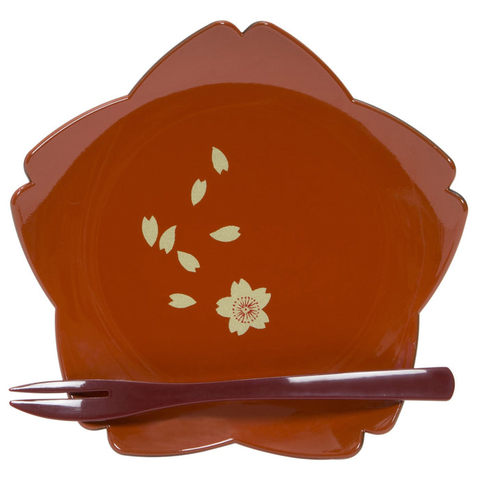 Maeju Lacquerware Sakura Plate & Fork Set - Japan Amj-2P-610- Japan Figure Store - #1 Bring To You The Best Japanese Goods