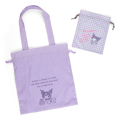 SANRIO Tote Bag & Drawstring Bag Set Kuromi- Japan Figure Store - #1 Bring To You The Best Japanese Goods