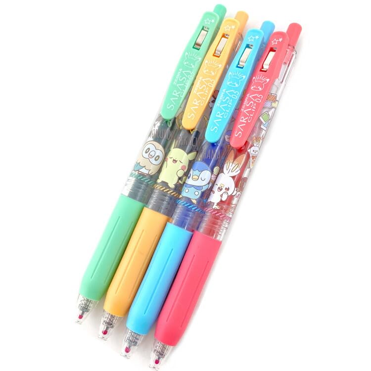 Showa Note Japan Pokemon Sarasa Clip 4 Color Set 860402 Pokepeace Retractable Ballpoint Pen Smooth Writing- Japan Figure Store - #1 Bring To You The Best Japanese Goods