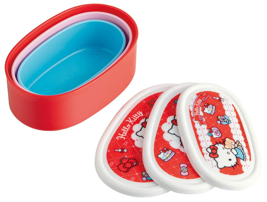 Skater Ag+ Antibacterial Storage Container Set 3 Kitty Fashionable Girl Sanrio Japan 860Ml Srs3Sag- Japan Figure Store - #1 Bring To You The Best Japanese Goods