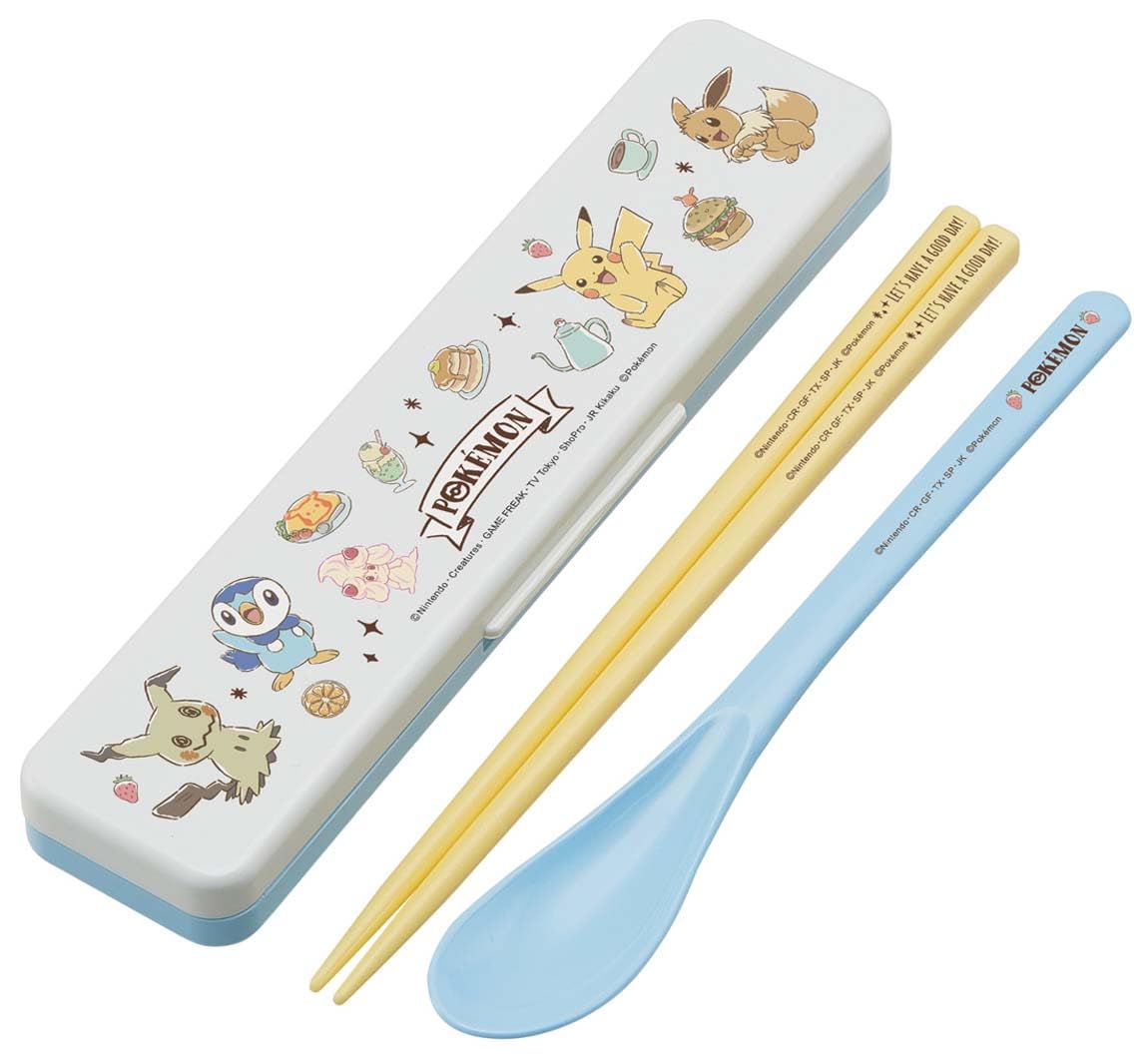 Skater Combi 18cm Antibac Chopsticks Spoon Set Pokemon Cafe Art Japan CCS3SAAG-A- Japan Figure Store - #1 Bring To You The Best Japanese Goods