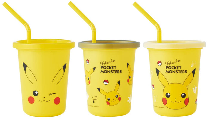 Skater Japan 320Ml Tumbler 3Pcs Set Pokemon Pikachu Face Straw Sih3St-A- Japan Figure Store - #1 Bring To You The Best Japanese Goods