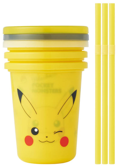 Skater Japan 320Ml Tumbler 3Pcs Set Pokemon Pikachu Face Straw Sih3St-A- Japan Figure Store - #1 Bring To You The Best Japanese Goods