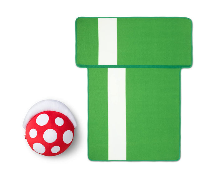 NINTENDO Super Mario Home & Party Cushion & Mini Blanket Piranha Plant/Earthen Pipe- Japan Figure Store - #1 Bring To You The Best Japanese Goods