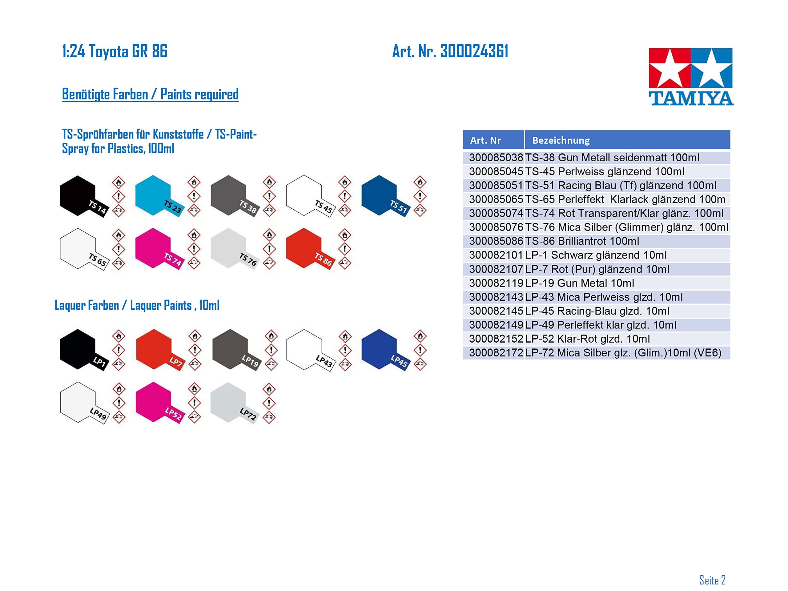 TAMIYA Sports Car 1/24 Toyota Gr 86 Plastic Model- Japan Figure Store - #1 Bring To You The Best Japanese Goods