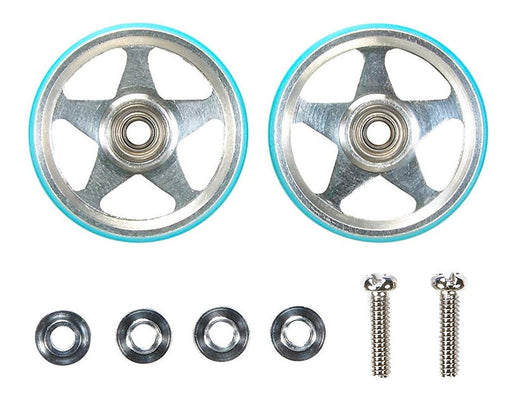 TAMIYA 95397 19Mm Alum 5 Spoke Rollers W/Plastic Rings Light Blue- Japan Figure Store - #1 Bring To You The Best Japanese Goods
