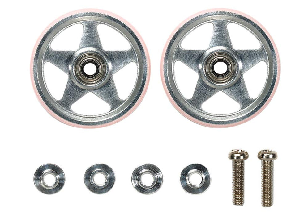 TAMIYA Mini 4Wd 95438 19Mm Aluminum Rollers 5 Spokes W/Plastic Rings Pink- Japan Figure Store - #1 Bring To You The Best Japanese Goods