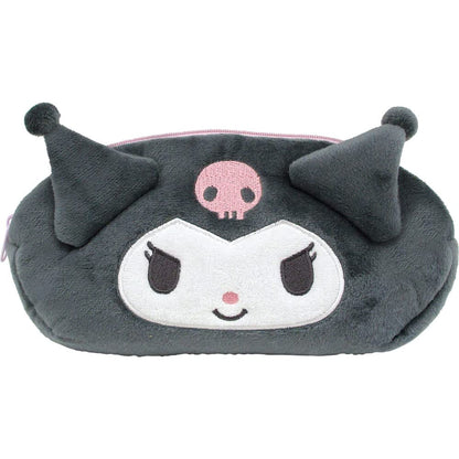 T'S Factory Sanrio Kuromi Plush Face Pen Pouch Japan H9.7Xw19Xd5Cm- Japan Figure Store - #1 Bring To You The Best Japanese Goods